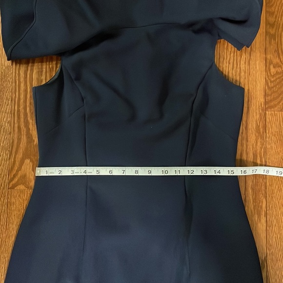 STATEMENT lace ruffled deep V BACK midi dress cocktail ruffled neckline Navy 10 - Picture 7 of 12